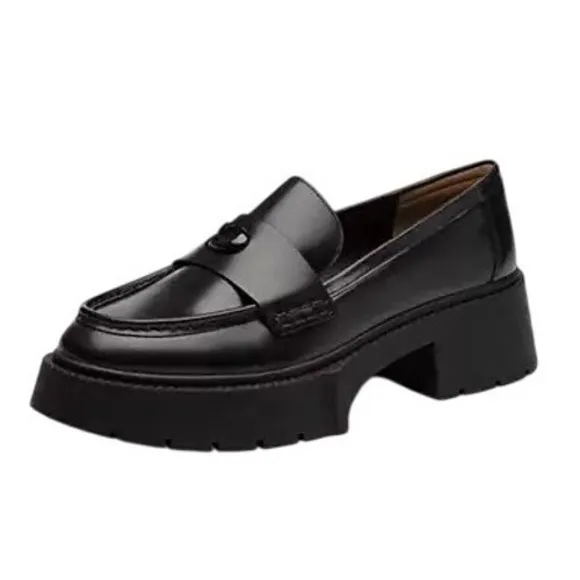 Coach Platform Loafers NWB Lug Sole Chunky Heel Black Leather Size 6