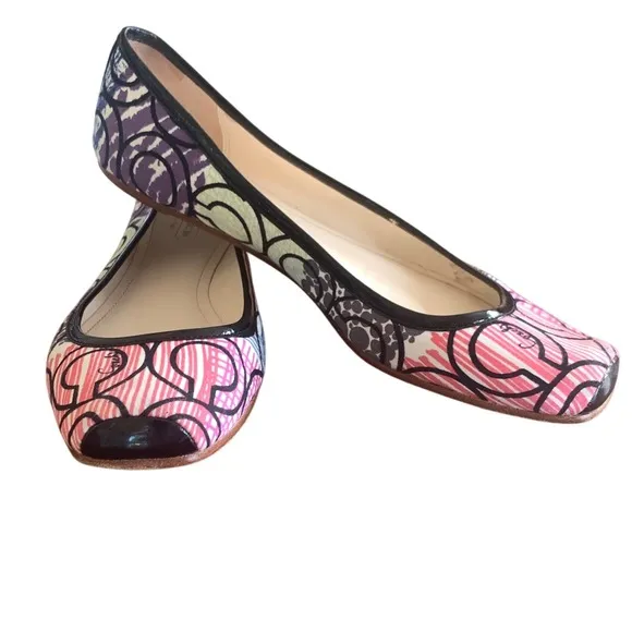 Coach Portia Women's Square Toed Ballet Flats Signature Print Size 7B