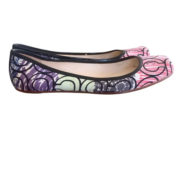 Coach Portia Women's Square Toed Ballet Flats Signature Print Size 7B