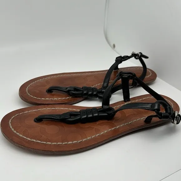 Coach Sawyer Soft Nappa Black Leather Slingback Thong Flats Sandals Size 6B