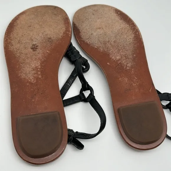 Coach Sawyer Soft Nappa Black Leather Slingback Thong Flats Sandals Size 6B