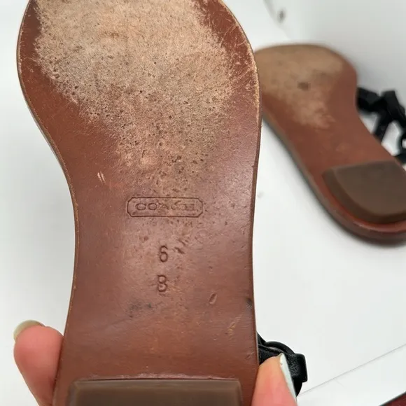 Coach Sawyer Soft Nappa Black Leather Slingback Thong Flats Sandals Size 6B