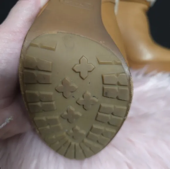Coach Shearling Boots Apple Leather High Heel Luggage Brown Size 6.5