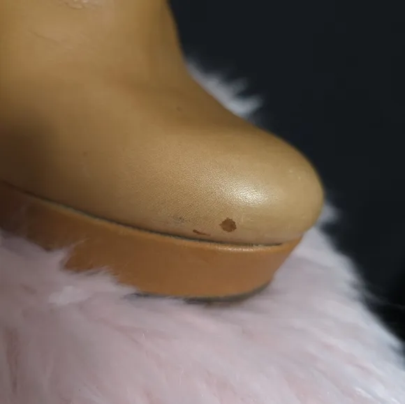 Coach Shearling Boots Apple Leather High Heel Luggage Brown Size 6.5