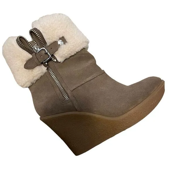 Coach Shearling Lined Platform Wedge Boots Size 7 NEW