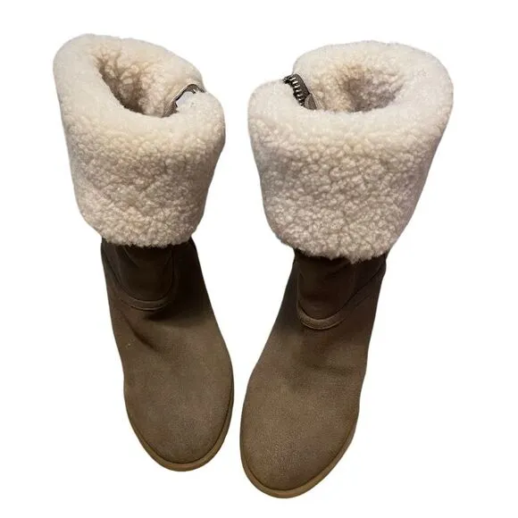 Coach Shearling Lined Platform Wedge Boots Size 7 NEW