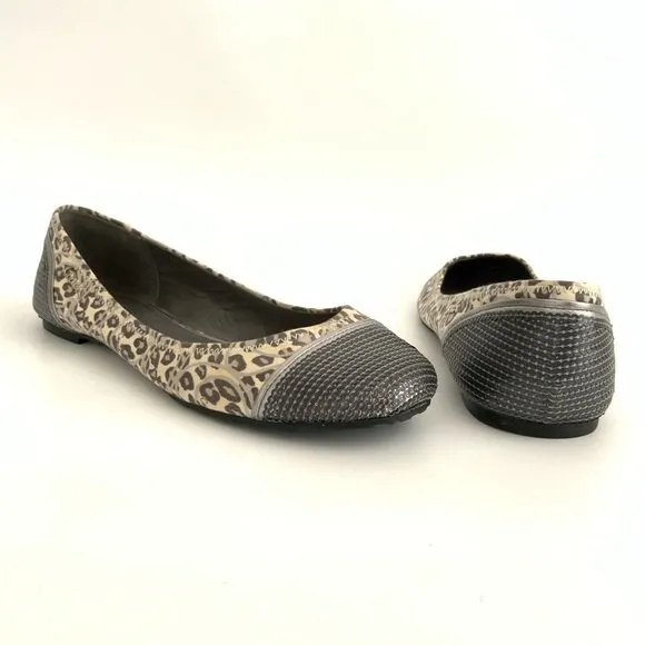 Coach Shine Sequin Flats 9.5B Gray Animal Print Cap-toe