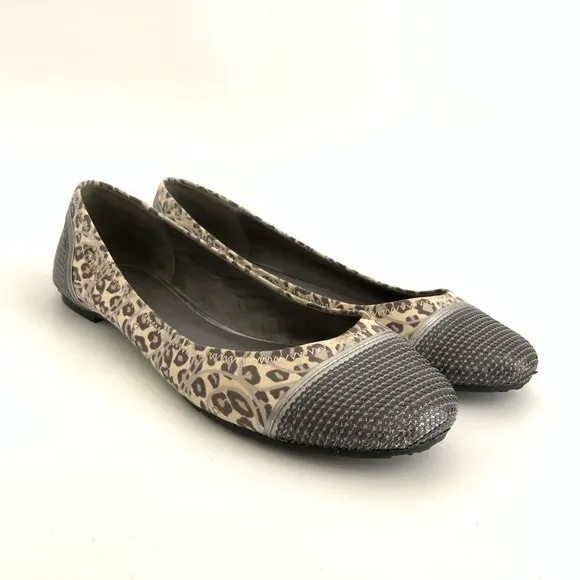 Coach Shine Sequin Flats 9.5B Gray Animal Print Cap-toe