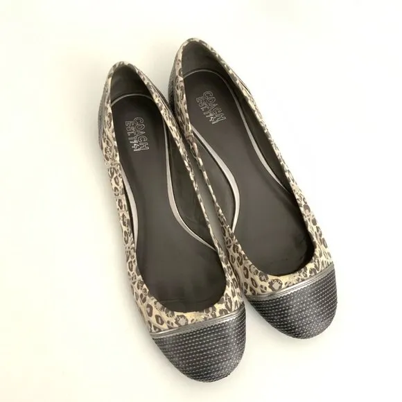 Coach Shine Sequin Flats 9.5B Gray Animal Print Cap-toe