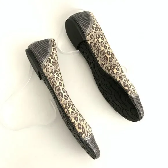 Coach Shine Sequin Flats 9.5B Gray Animal Print Cap-toe