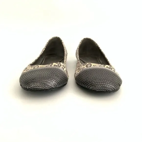 Coach Shine Sequin Flats 9.5B Gray Animal Print Cap-toe