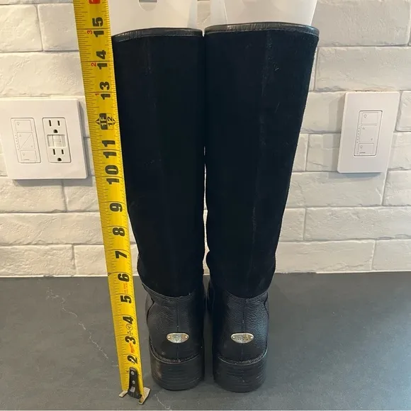 Coach sz 5.5 Bailey safari black leather &amp; suede wool lined riding boots