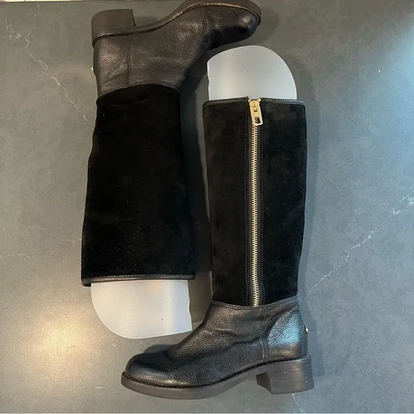 Coach sz 5.5 Bailey safari black leather &amp; suede wool lined riding boots