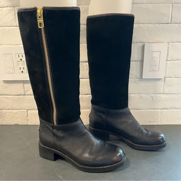Coach sz 5.5 Bailey safari black leather &amp; suede wool lined riding boots