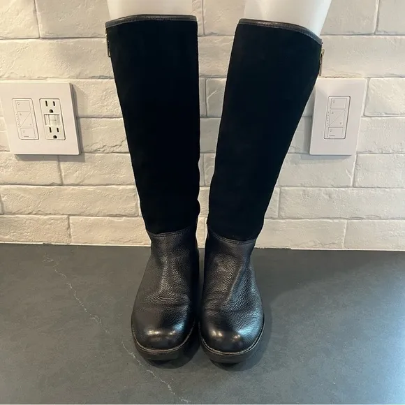 Coach sz 5.5 Bailey safari black leather &amp; suede wool lined riding boots