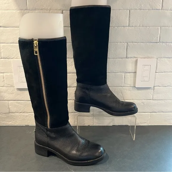 Coach sz 5.5 Bailey safari black leather &amp; suede wool lined riding boots
