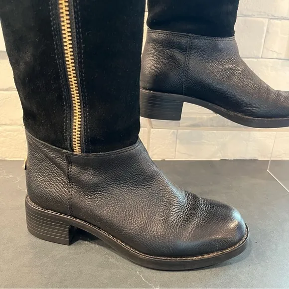 Coach sz 5.5 Bailey safari black leather &amp; suede wool lined riding boots