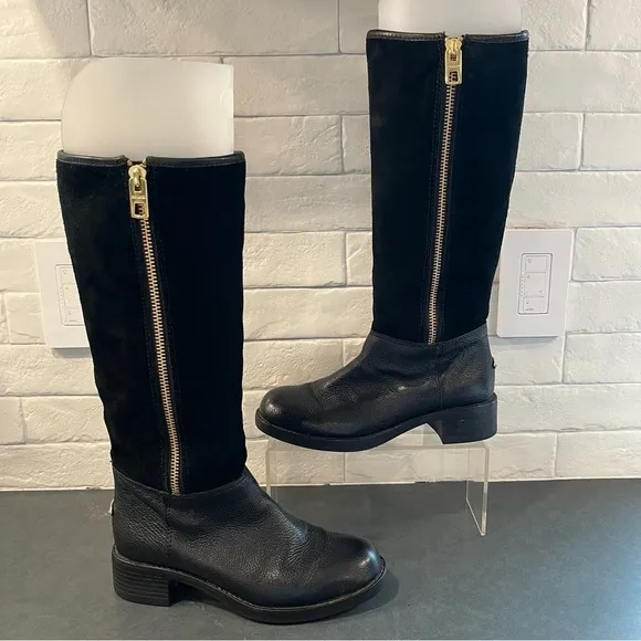 Coach sz 5.5 Bailey safari black leather &amp; suede wool lined riding boots