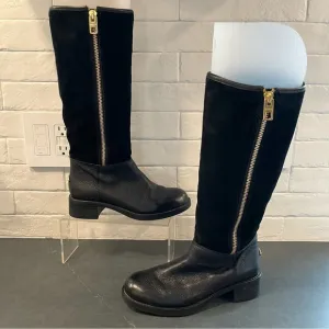 Coach sz 5.5 Bailey safari black leather &amp; suede wool lined riding boots
