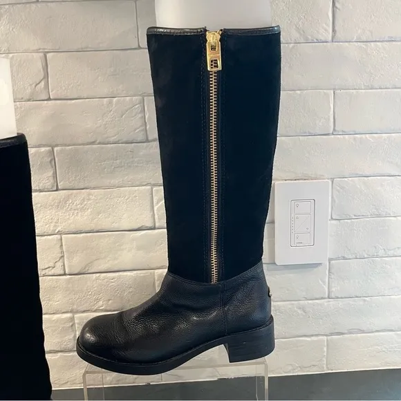 Coach sz 5.5 Bailey safari black leather &amp; suede wool lined riding boots