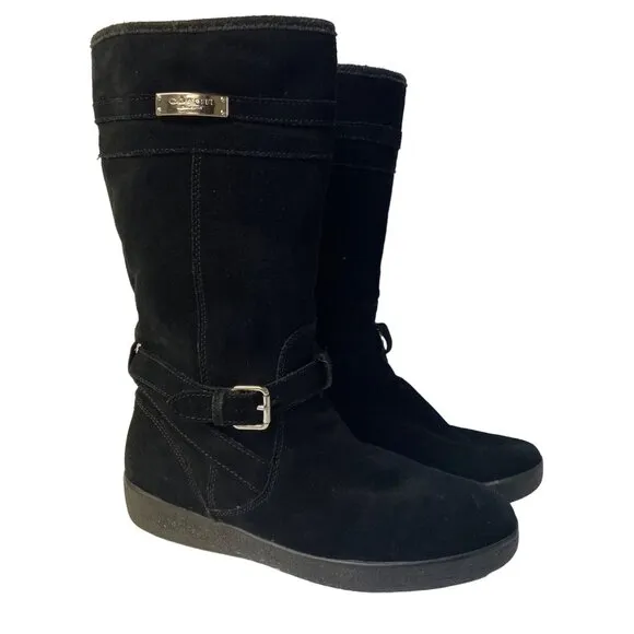 Coach Tallulah Suede Faux Shearling Lined Boots Black Sz 8