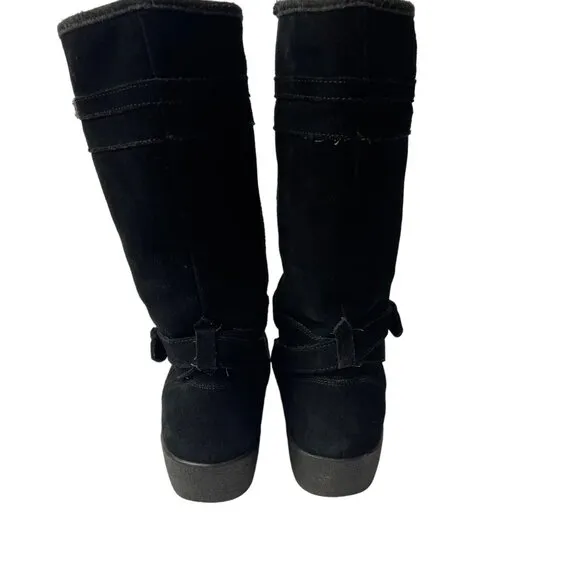 Coach Tallulah Suede Faux Shearling Lined Boots Black Sz 8