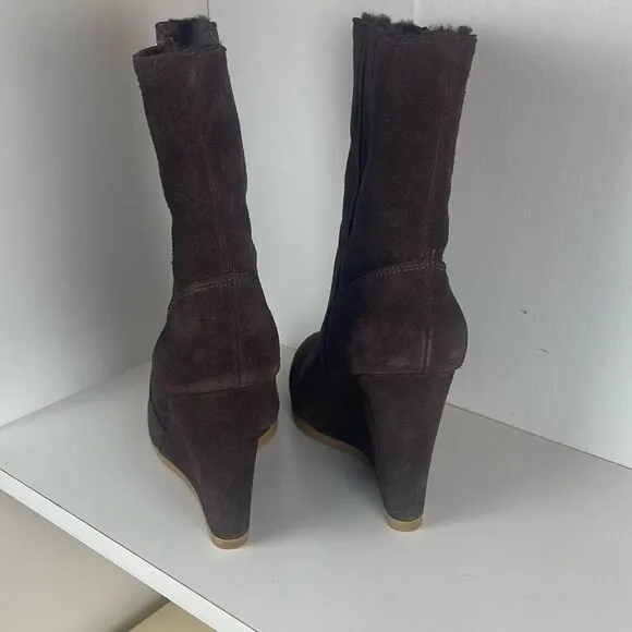 Coach Danee Suede Shearling Shaft Ankle Boots Chestnut Brown 7.5