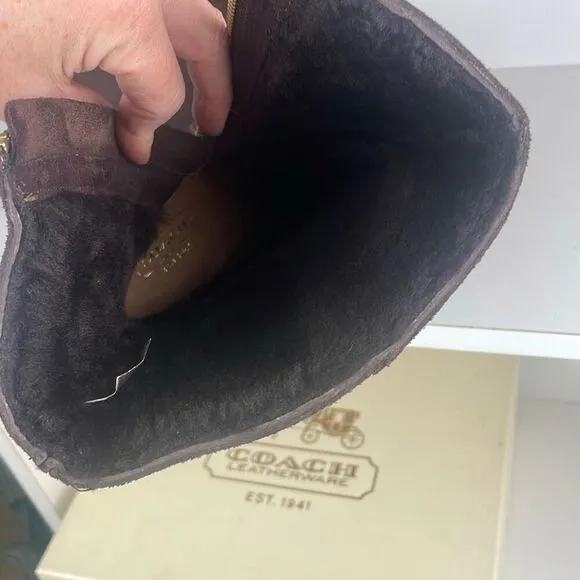 Coach Danee Suede Shearling Shaft Ankle Boots Chestnut Brown 7.5