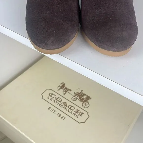 Coach Danee Suede Shearling Shaft Ankle Boots Chestnut Brown 7.5
