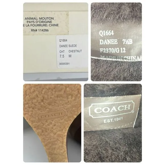 Coach Danee Suede Shearling Shaft Ankle Boots Chestnut Brown 7.5
