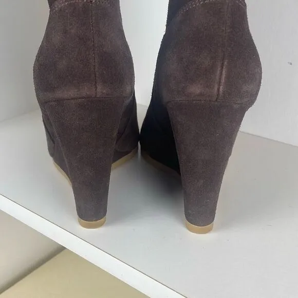 Coach Danee Suede Shearling Shaft Ankle Boots Chestnut Brown 7.5