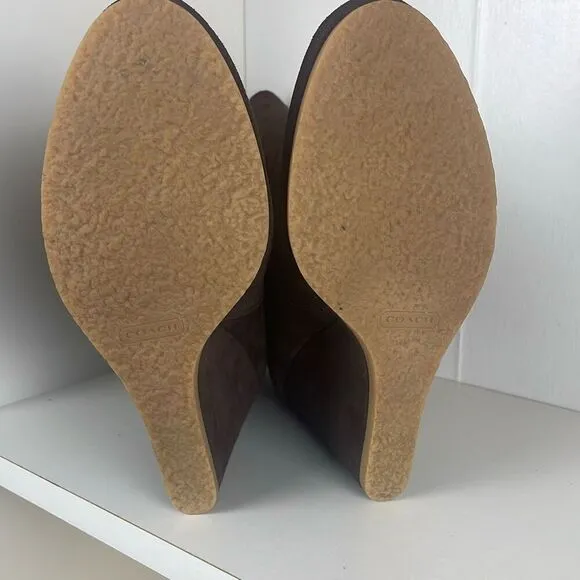 Coach Danee Suede Shearling Shaft Ankle Boots Chestnut Brown 7.5