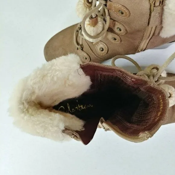 Cole Haan AIR TALI GREIGE SUEDE WATERPROOF Boots Women's Size 9 Shearling