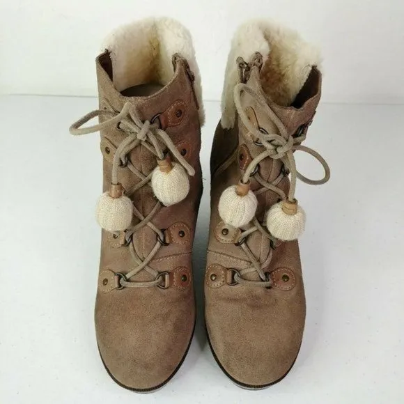 Cole Haan AIR TALI GREIGE SUEDE WATERPROOF Boots Women's Size 9 Shearling
