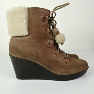 Cole Haan AIR TALI GREIGE SUEDE WATERPROOF Boots Women's Size 9 Shearling