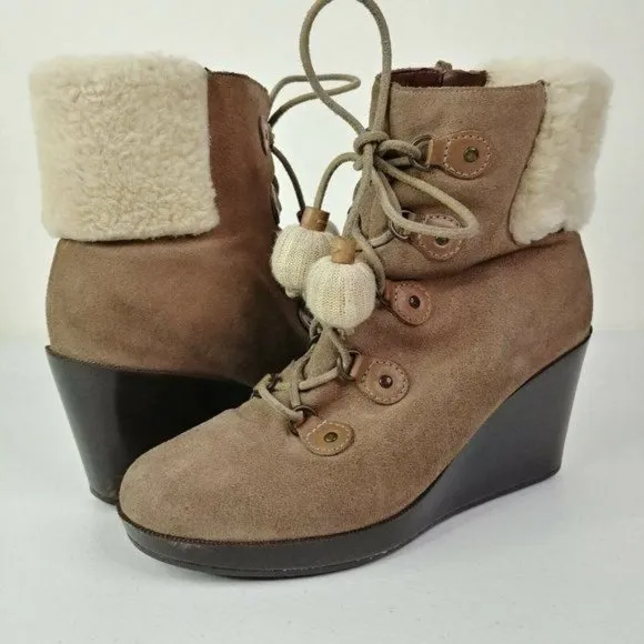 Cole Haan AIR TALI GREIGE SUEDE WATERPROOF Boots Women's Size 9 Shearling