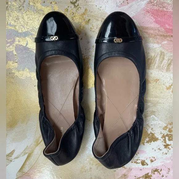 Cole Haan Black Leather Patent Cap Toe Ballet Flats 11