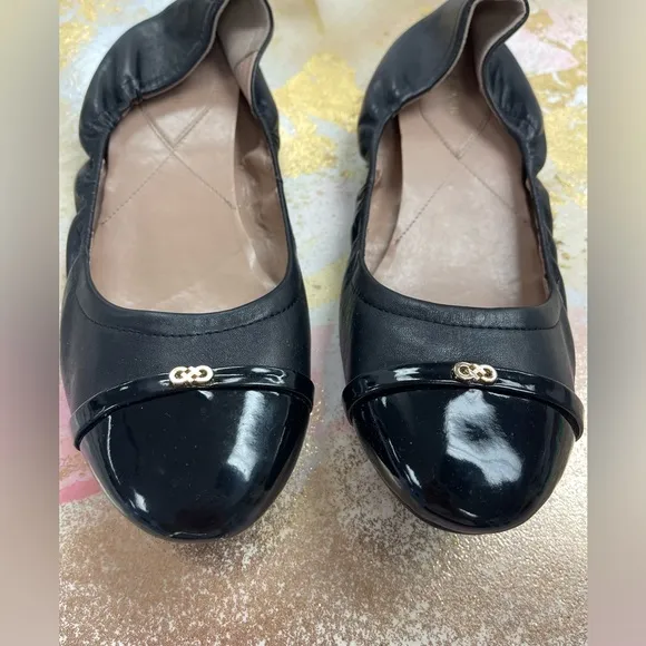 Cole Haan Black Leather Patent Cap Toe Ballet Flats 11