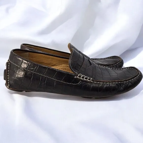 Cole Haan Driving Loafers Casual Mens 10M Dark Brown Crocodile Pattern Leather