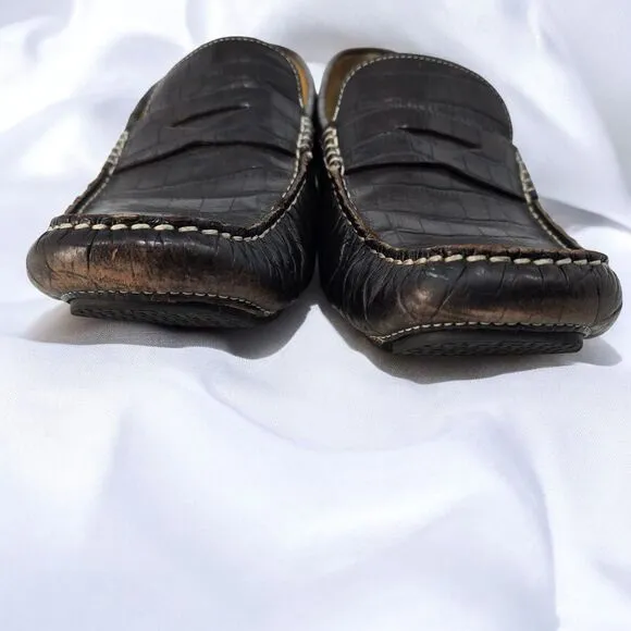 Cole Haan Driving Loafers Casual Mens 10M Dark Brown Crocodile Pattern Leather