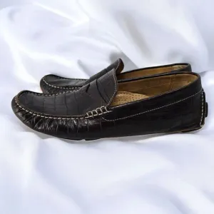 Cole Haan Driving Loafers Casual Mens 10M Dark Brown Crocodile Pattern Leather