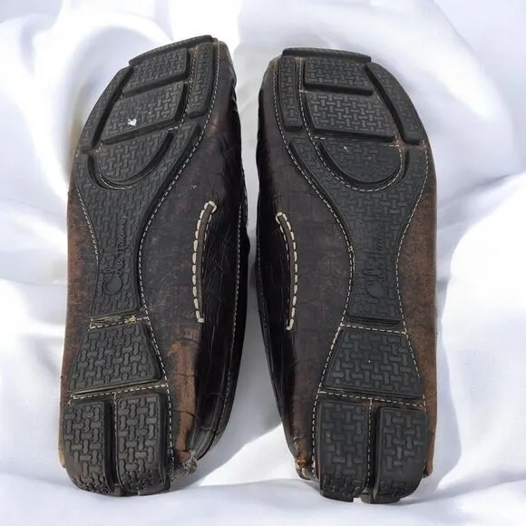 Cole Haan Driving Loafers Casual Mens 10M Dark Brown Crocodile Pattern Leather