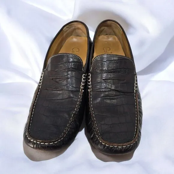Cole Haan Driving Loafers Casual Mens 10M Dark Brown Crocodile Pattern Leather