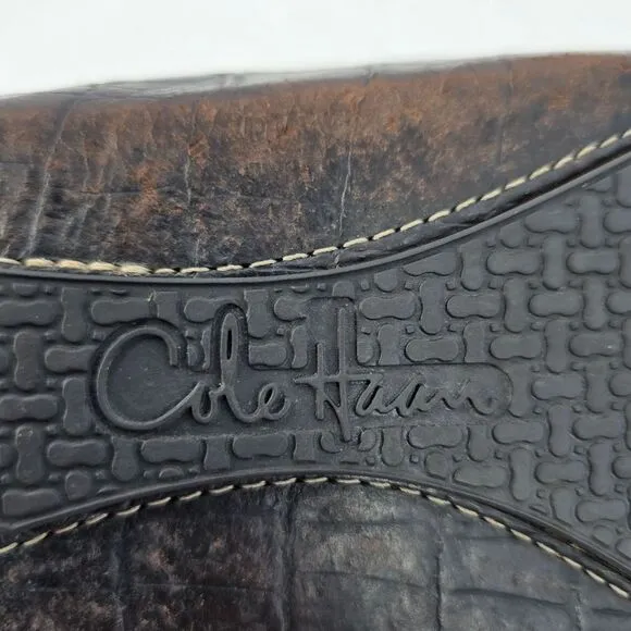 Cole Haan Driving Loafers Casual Mens 10M Dark Brown Crocodile Pattern Leather