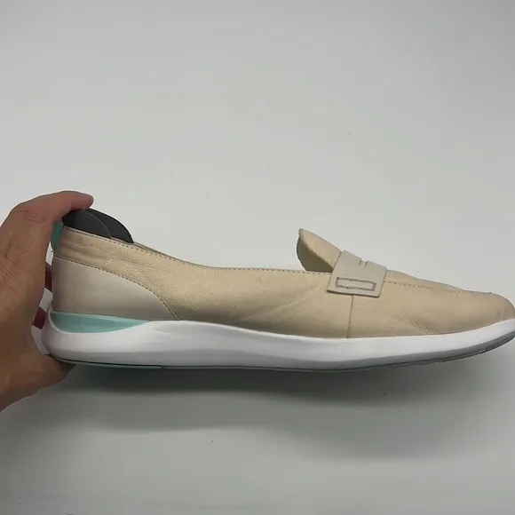 Cole Haan - Light Cream Leather Teal And Gray Accents Essex Penny Loafers 9.5