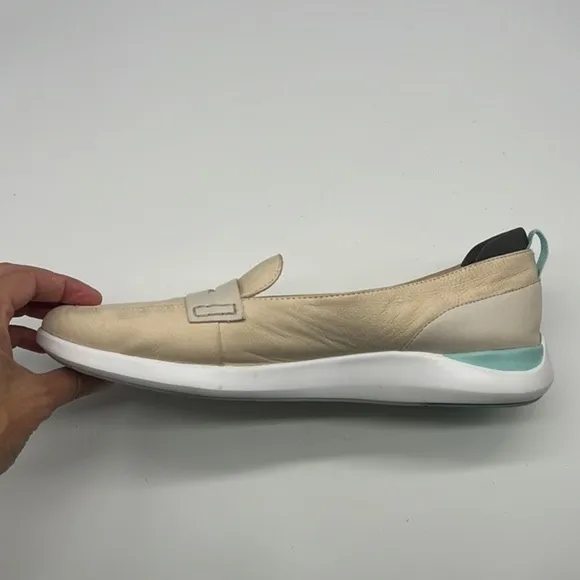 Cole Haan - Light Cream Leather Teal And Gray Accents Essex Penny Loafers 9.5
