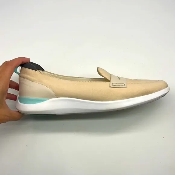 Cole Haan - Light Cream Leather Teal And Gray Accents Essex Penny Loafers 9.5