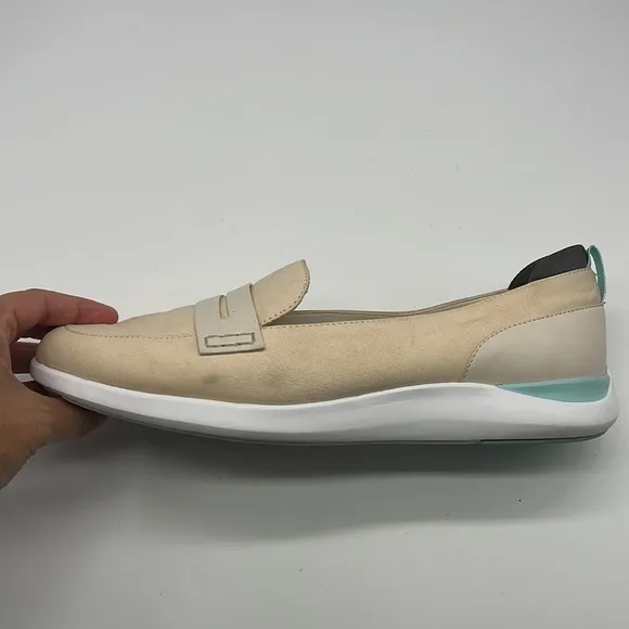 Cole Haan - Light Cream Leather Teal And Gray Accents Essex Penny Loafers 9.5