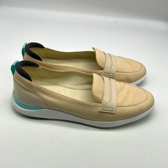 Cole Haan - Light Cream Leather Teal And Gray Accents Essex Penny Loafers 9.5