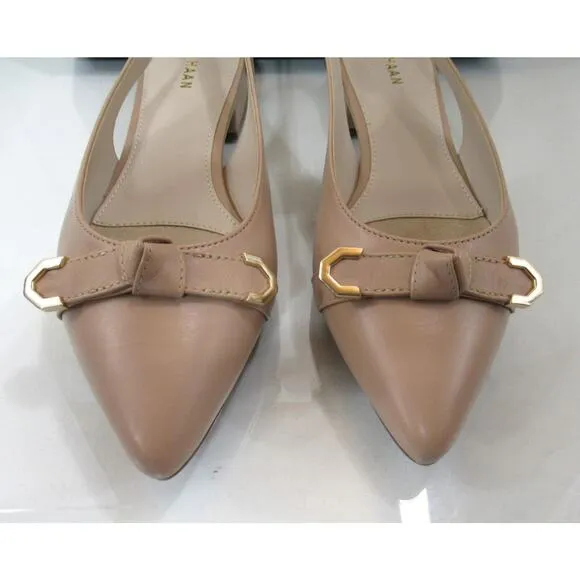 Cole Haan Menlo Skimmer Slingback Flat Sandals Brush Leather Nude Size 7.5